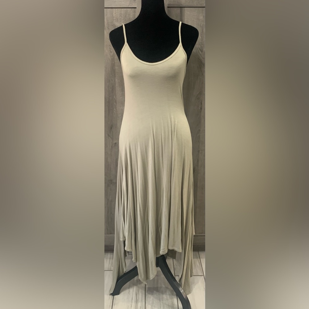 Canari Olive Spaghetti Strap Maxi Slip Uneven Hemline Dress Women's Size Small